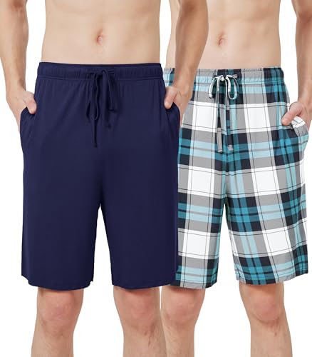 WiWi Mens Bamboo Viscose Pajama Shorts Lightweight Lounge Bottoms Soft Knit Sleep Short Pants Loungewear with Pockets S-3X