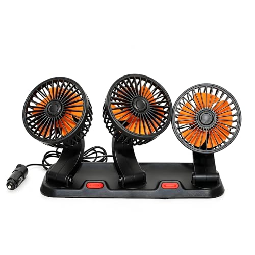 Portable 3-Head Car Cooling Fan 24V-Brushless Motor-360 Rotation,2 Speeds,for Car Dashboard, Powerful Cooling Solution for SUV/RV/Truck/Van,Diesel Engined Car,Cigarette Lighter Powered (3-Head 24V)