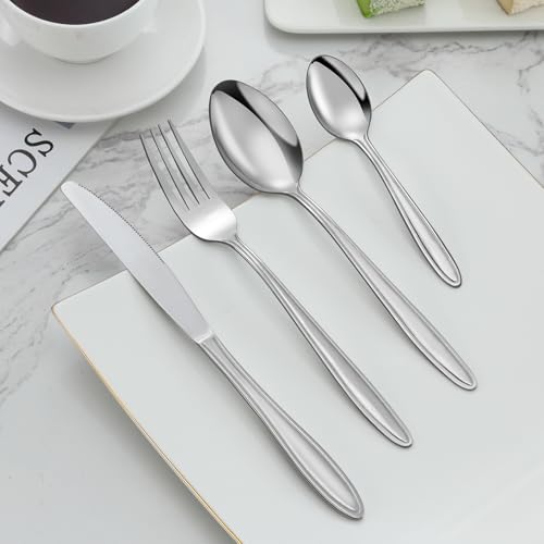 Cutlery Set, Pleafind 16-Piece Stainless Steel Flatware Set for 4 People, Spoon Knife and Fork Sets, Mirror Polished and Dishwasher Safe, Silverware Set for Home, Kitchen Cutlery Set, Pleafind 16-Piece Stainless Steel Flatware Set for 4 People, Spoon Knife and Fork Sets, Mirror Polished and Dishwasher Safe, Silverware Set for Home, Kitchen