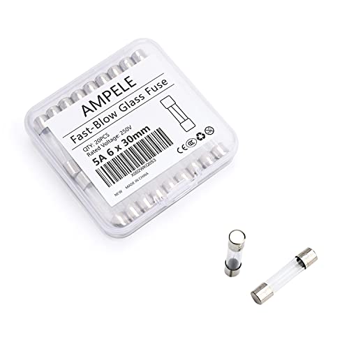 AMPELE (Pack of 20) 5A Fast-Blow Fuse 5Amp 250V Glass Fuses 0.24 x 1.18 inch / 6 x 30 mm(5Amp) (F5AL)