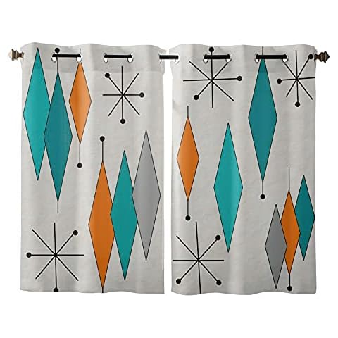 Mid Century Darkening Blackout Curtains Modern Curtains with Solid Grommet for Living Room 2 Panels Bedroom/Kitchen Curtains 52" W x 63" L Europe Retro Prismatic Modern Mid Century Darkening Cover