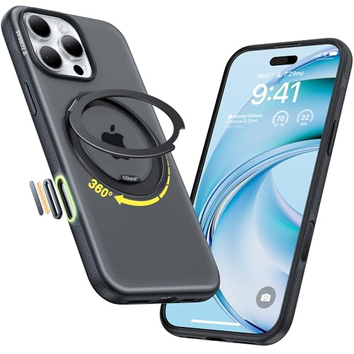 TORRAS 360 Magnetic Stand for iPhone 16 Pro Max Case, [Fit for MagSafe] [Military-Grade Protection] Translucent Slim Case for iPhone 16 Pro Max, Obsidian Black, Ostand O3 Fitness Series