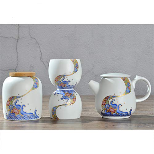 fanquare Portátil Juego de Té con Bolsa de Viaje, Juego de Té de Porcelana con Patrón de Flores y Olas del Mar, 1 Tetera… - Imagen 5