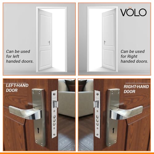 Image of VOLO Stainless Steel Mortise Lock | 8 Inch Lock Body | Main Door Handle Set with Keys | Wooden Door Lockset | Hotel Office Home Door Lock | 3 Keys | 10 Year Lock Body Warranty (Silver | KY | 6006)