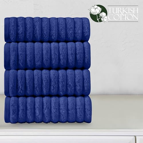 Image of Elegant Comfort Luxury 100% Turkish Cotton Corduroy Ribbed 4 Pack Hand Towel Set 16 x 28 Inch - Absorbent, Super Soft, Quick Dry, Premium Towels for Bathroom, Gym, Spa and Hotel Use, Royal Blue