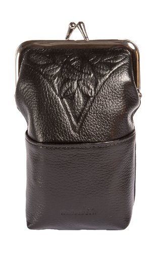 WalletBe Women's Premium Leather Cigarette Case & Clutch Wallet, with Wristlet Black