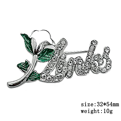 Image of Exquisite green rhinestone inlaid round LINKS letter metal brooch the links incorporated society jewelry pin