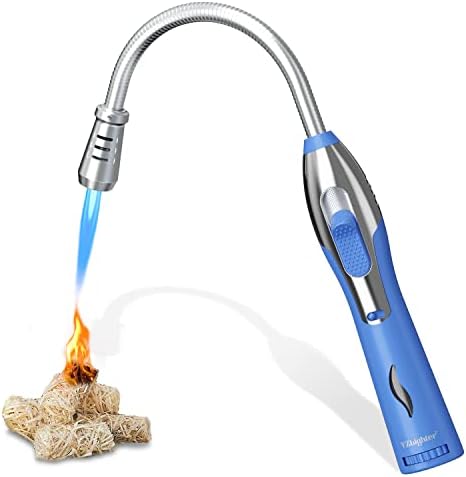 YZLighter Fire Lighter Gas Refillable Jet Flame Lighter Windproof Kitchen Blow Torch Lighter,Visual Fuel Window Butane Flexible Long Lighter for Camping Candle Lighters,Blue (No Gas Included)