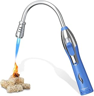 YZLighter Fire Lighter Gas Refillable Jet Flame Lighter Windproof Kitchen Blow Torch Lighter,Visual Fuel Window Butane Flexible Long Lighter for Camping Candle Lighters,Blue (No Gas Included)