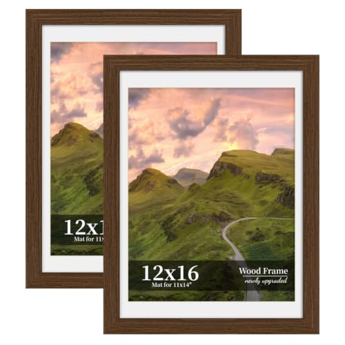 SZYUU 12x16 Picture Frame Set of 2, Wood Frame with Real Glass, Wide Border