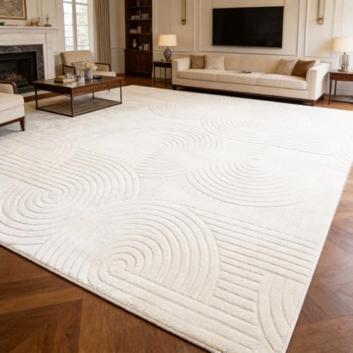 SWGRT Beige Boho 8x10 Solid Color Area Rugs, Washable Rugs for Living Room