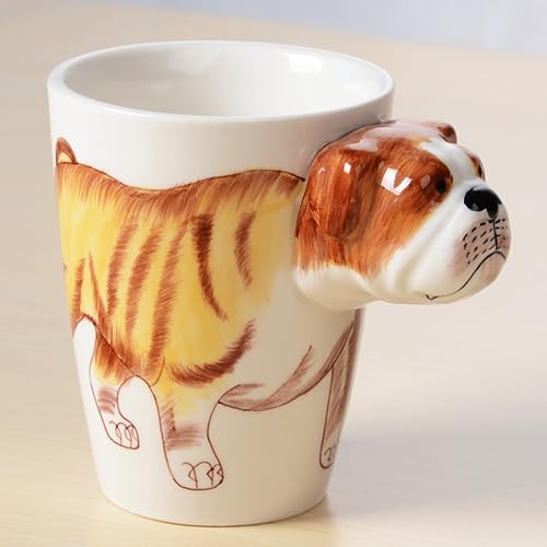 Arawat Großer 400 ml 3D Tier Keramik Teetasse Porzellan Kaffeebecher Bulldogge Deko Tasse Kaffee Tee Becher Geburtstagsgeschenk für Männer Jungen Freund Papa...