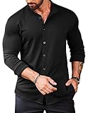 COOFANDY Mens Muscle Fit Dress Shirts Wrinkle Free Long Sleeve Casual Button Down Shirts Black