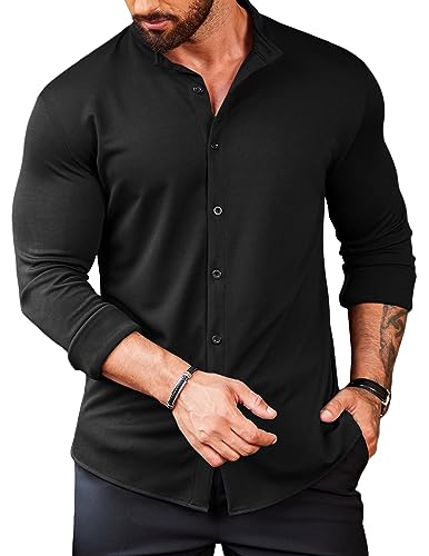COOFANDY Mens's Long Sleeve Button Up Shirts Athletic Fitted Dress Shirts Silm Fit