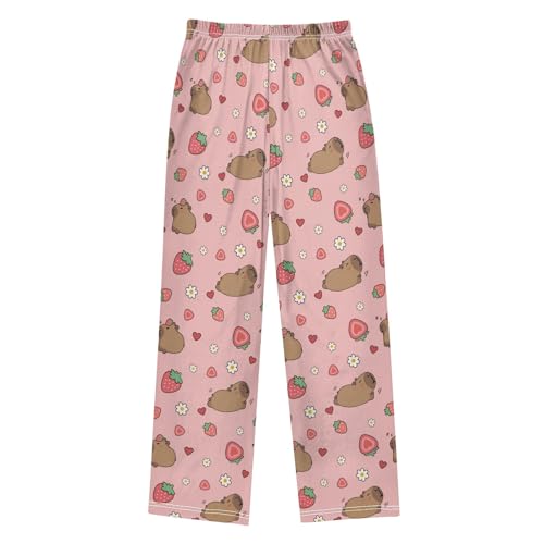 Capybara with Oranges Cute Pajama Pants, Soft Sleepwear Lounge Pants Pajama Pj Bottoms for 6-14 Years2