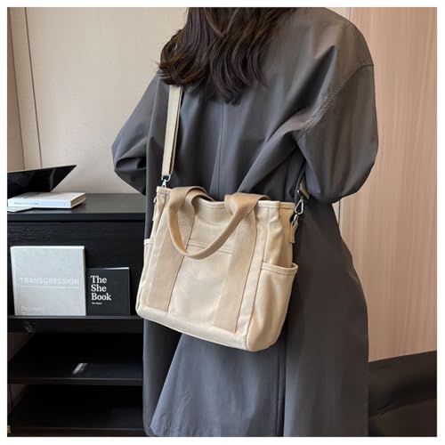 Large Capacity Canvas Tote Bag,Trendy Daily Commuting Crossbody Small Tote Bags, Multi Pockets Shoulder Bag Reusable4