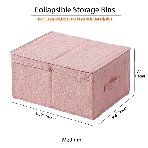 Fihap Closet Organizer Collapsible Pink Storage Bins With Lids Sturdy Fabric Containers Cubes Stackable Box For Clothes Bedroom Blankets Toys, 3 Pack #TOP5