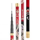 ZFF Canne à pêche télescopique en Carbone 8m 16m Ultra LéGer Ultra Dur Canne A Carpe Canne a Peche Chinoise Canne A Peche Au Coup Convient Aux Lacs RéServoirs RivièRes Et éTangs(Red,8m)