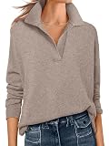 ANRABESS Women Polo V Neck Lightweight Fall Sweaters Tan