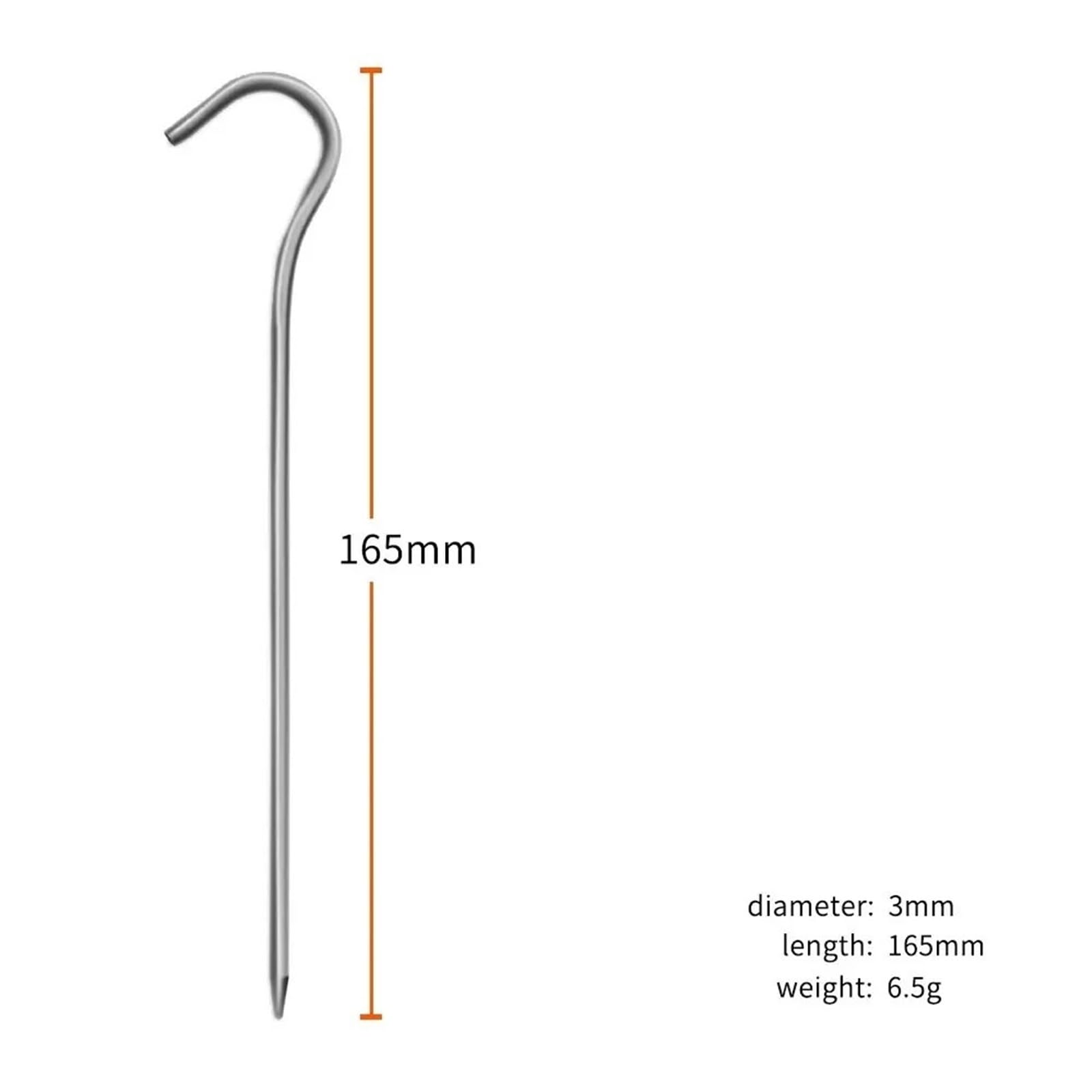 Śledź namiotowy, 3,0 * 165 mm ultralekkie akcesoria kempingowe śledzie namiotowe ze stopu tytanu z haczykiem(Titanium,8pcs)