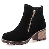  Bviennic Donna Punta Rotonda Polacchine Tacco A Blocco Inverno Moda Plateau Stivali Chelsea Casuale Warm Chunky Stivaletti Zip Nero Numero 33 Eu