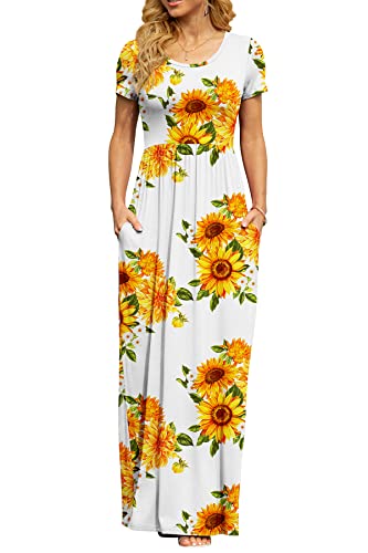 Image of DB MOON Womens 2026 Summer Maxi Dresses Casual Short Sleeve Empire Waist Spring Long Dress with Pockets