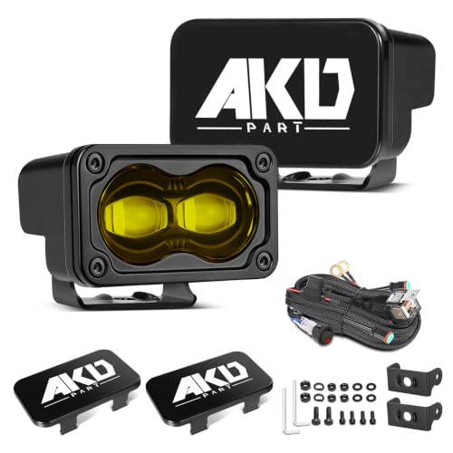 Image of 3 Inch SAE Yellow LED Fog Lights w /Wiring Harness & Black Covers | Street Legal SAE Fog Beam, High Intensity CREE LEDs, Cut-off Beam Yellow Fog Lights for Truck Motorcycle Pickup SUV Tocoma