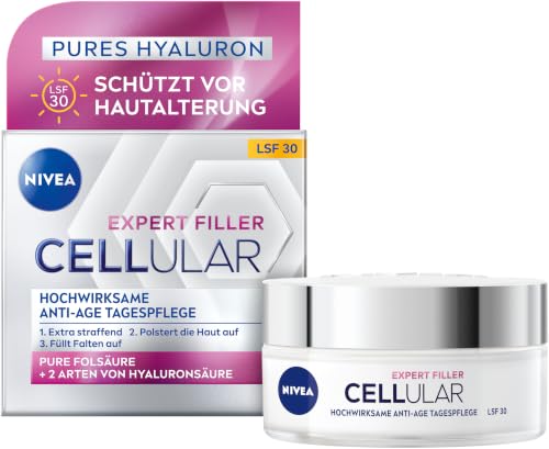 NIVEA Cellular Expert Filler Hochwirksame Anti-Age Tagespflege LSF 15, extra straffende Gesichtspflege mit Auffüllungseffekt, aufpolsternde Tagescreme mit Hyaluronsäure & Sonnenschutz (50 ml)
