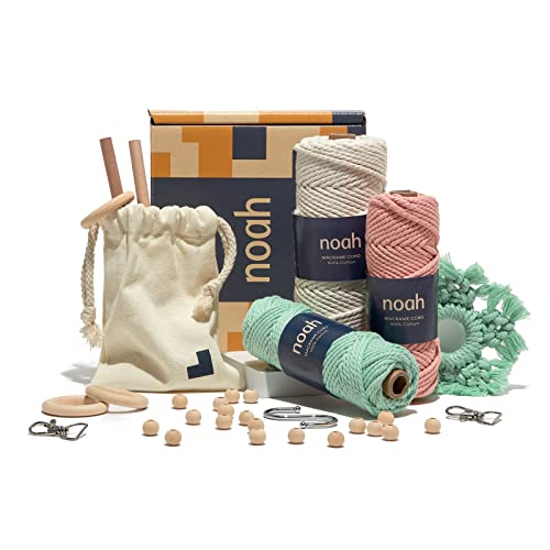 noah MacSJFS Kit - Inclui cordão de MacSJFS de algodão, acessórios, postes de madeira e instruções - cores pastel