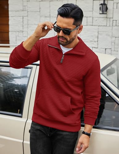 COOFANDY Mens Quarter Zip Sweatshirt Long Sleeve Casual Waffle Pullover Hoodies with Pocket3