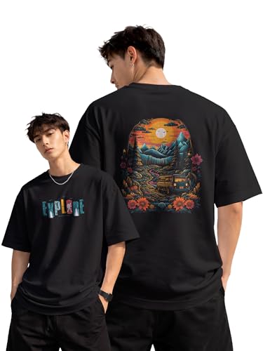 Image of fanideaz Mens Oversized Printed Half Sleeve Branded Cotton T-Shirt for Mens || Back Printed t Shirts for Men || Oversized t Shirts for Men