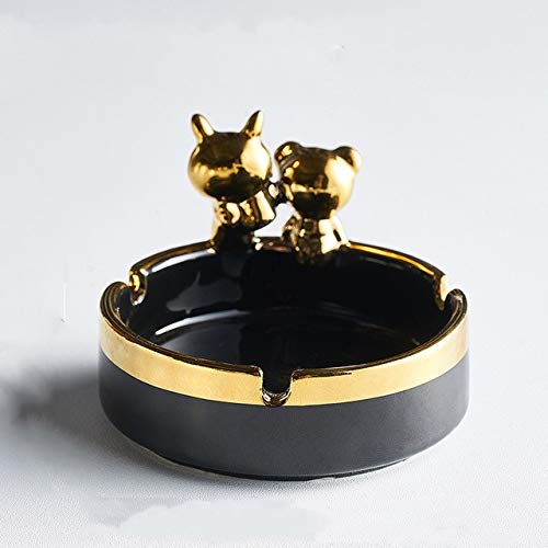 BINLIN Sculpture Statue Cadeau Cendrier en Céramique, Couvercle Portatif, Petite Sculpture, Cendrier Créatif, Table À Manger, Noir