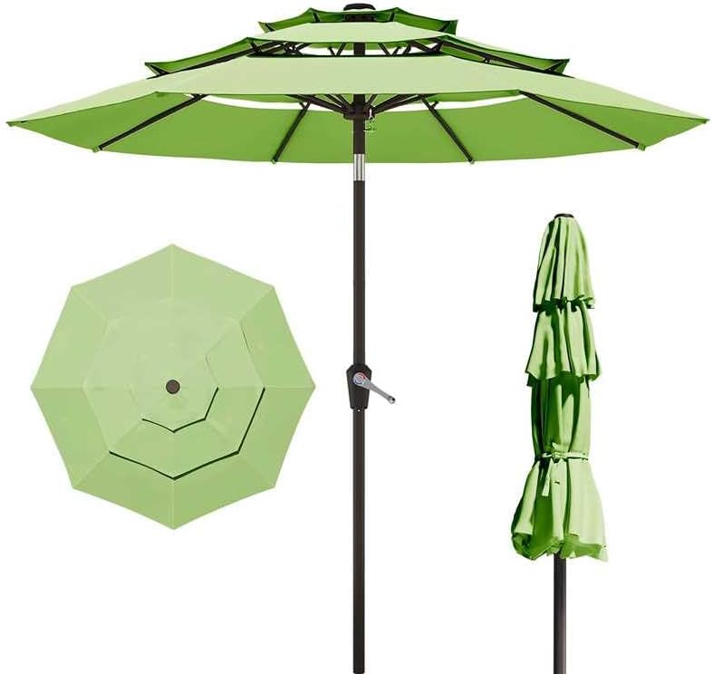 Photo 1 of  10FT Patio Umbrella 3 Tiers Outdoor Market Umbrella w/Push Button Tilt, Crank, UV and Waterproof Table Umbrella for Garden, Pool, Backyard, Deck, Lawn, Apple Green 