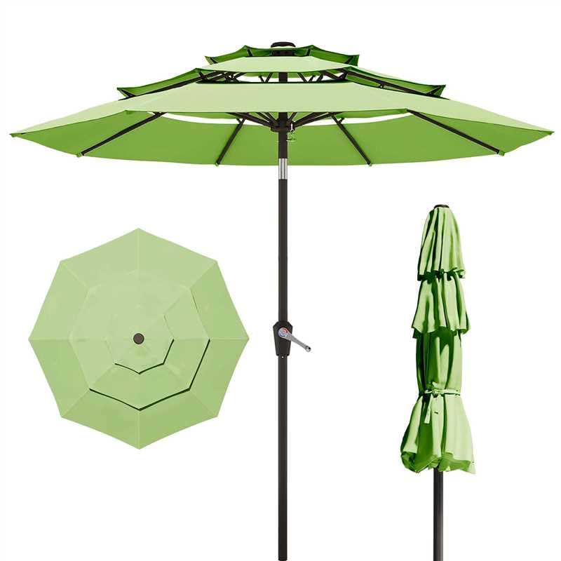Patio Kingdom 10FT Patio Umbrella 3 Tiers Outdoor Market Umbrella w/Push Button Tilt, Crank, UV and Waterproof Table Umbrella for Garden, Pool, Backyard, Deck, Lawn, Apple Green : Patio, Lawn