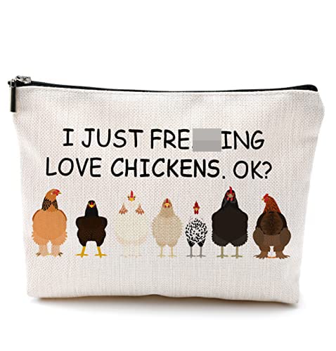 Ohsul I Just Freaking Love Chickens Ok Makeup Bag,Funny Cartoon Various Chickens Hens Cosmetic Bag Travel Pouch,Chicken Lovers Gifts,Women Teen Girls Gifts,Mom Gifts #TOP13