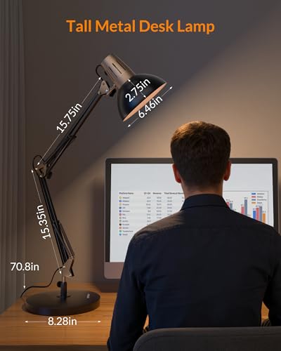 LEPOWER Metal Desk Lamp, Adjustable Goose Neck Architect Table Lamp with On/Off Switch, Swing Arm Desk Lamp with Clamp, Eye-Caring Reading Lamp for