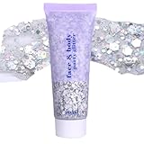 Paminify Silver Face Glitter Gel, Mardi Gras Out for Women,Cheer Body Glitter,Carnival Rave Accessories,Music Festival Singer Concerts Shimmer Holographic Sequins Glitter Paint Makeup,50ML