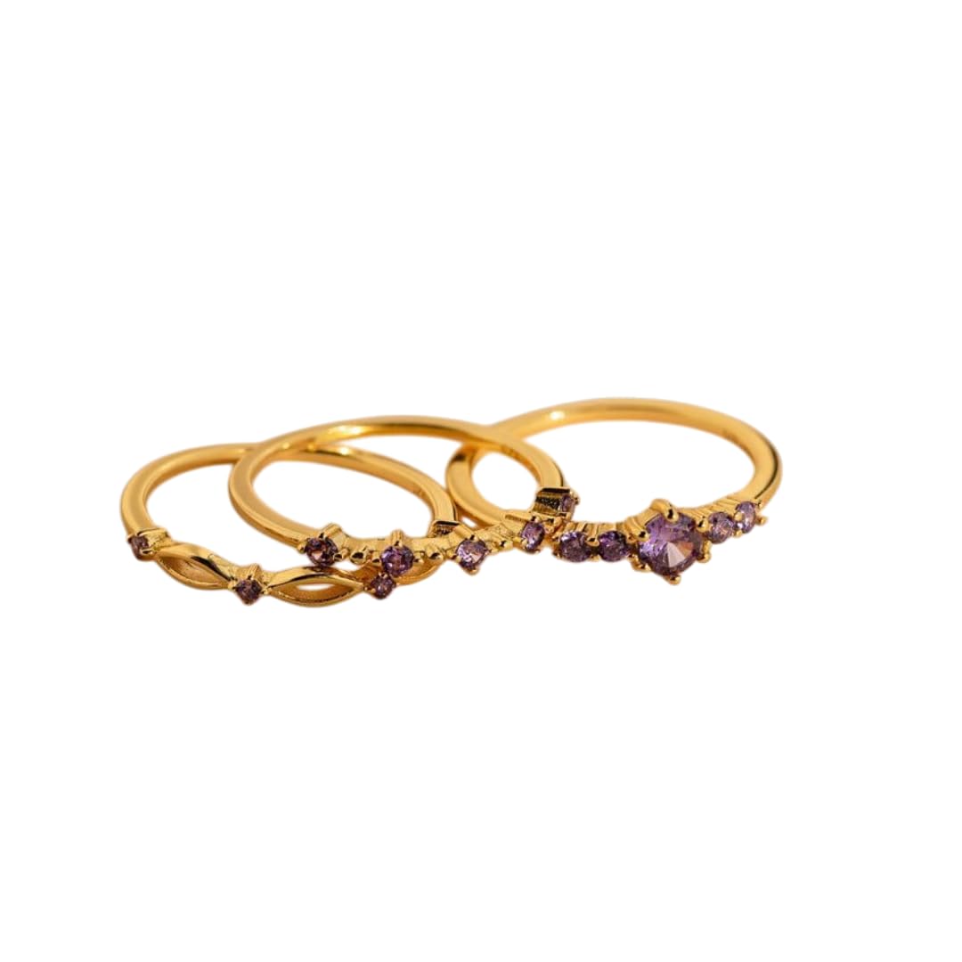 Amethyst Stacking Ring Set for Women | Dainty 3-Piece Stackable Rings | February Birthstone Jewelry-image-40