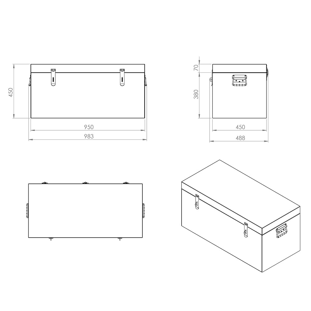 Baule porta attrezzi in acciaio zincato 950x450x450 mm con maniglie laterali e chiusura rinforzata per Ducato/Boxer/Jumper 2006+ L1 L2 L3