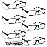 Boost Eyewear 6 Pack Reading Glasses, Traditional Black Frames, for Men and Women, with Comfort Spring Loaded Hinges, Black, 6 Pairs (+2.25)