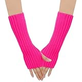 [Miracroute] 男女兼用 カラー 指穴開き アームウォーマー サムホール 手首 手の甲 手袋 グローブ ニット 防寒 レディース 韓国 ファッション (ショッキングピンク)
