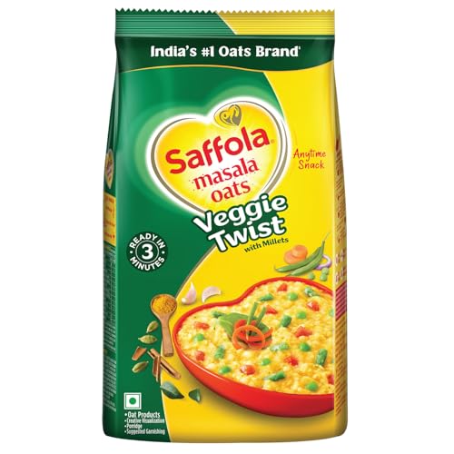 Image of Saffola Masala Oats | 750g |Veggie Twist | Tasty, Anytime Snack | Ready in 3 mins | Millets Goodness- with Bajra & Jowar | No maida, No added preservatives | Oats helps manage weight
