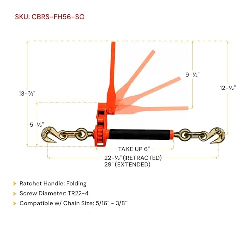 Image of Mytee Products 2 Pack 5 /16 inch - 3 /8 inch Hi-Viz Orange Quick Ratchet Folding Handle Ratchet Load Binder w /Grab Hook 7,100 lbs WLL | Tie Down Hauling Chain Binders for Flatbed Truck Trailer