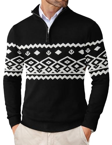 Image of COOFANDY Men Quarter Zip Sweater Classic Fit Knitted Sweater Pullover