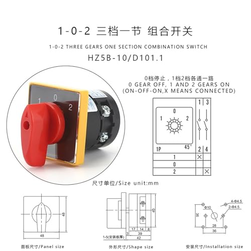 Interruptor de cambio rotativo HZ5B-10/D101.1 con selector de 3 vías de 1 polo y 10A 2