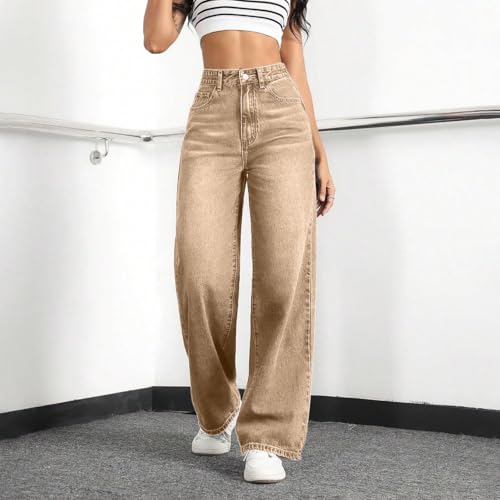 Image of Straight Leg Jeans for Women High Waisted Wide Leg Denim Pants
