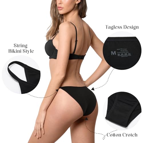 Image of LEVAO Cotton Underwear for Women-Plus Size String Bikini Panties-Low Waist Cheeky Underwear-High Cut Stretch Ladies Briefs