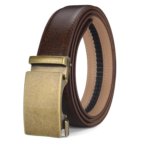 Mens Black Belt Leather Ratchet Belts for Men Adjustable Men's Belts for Dress Casual with Gift Box, Trim to Fit