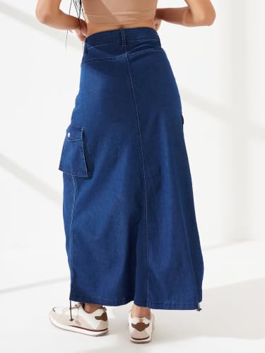 Image of Dolce Crudo Women's Flared High-Rise Stretchable Denim Maxi Skirt