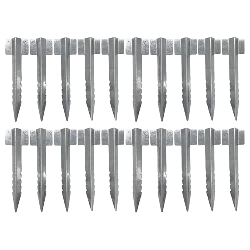 Nicoman Railway Sleeper Brackets, Heavy Duty Metal Galvanised Steel Garden Edging Stakes with Screws, Sawtooth Design for Raised Beds, Borders and Landscaping (Silver, Pack of 20)